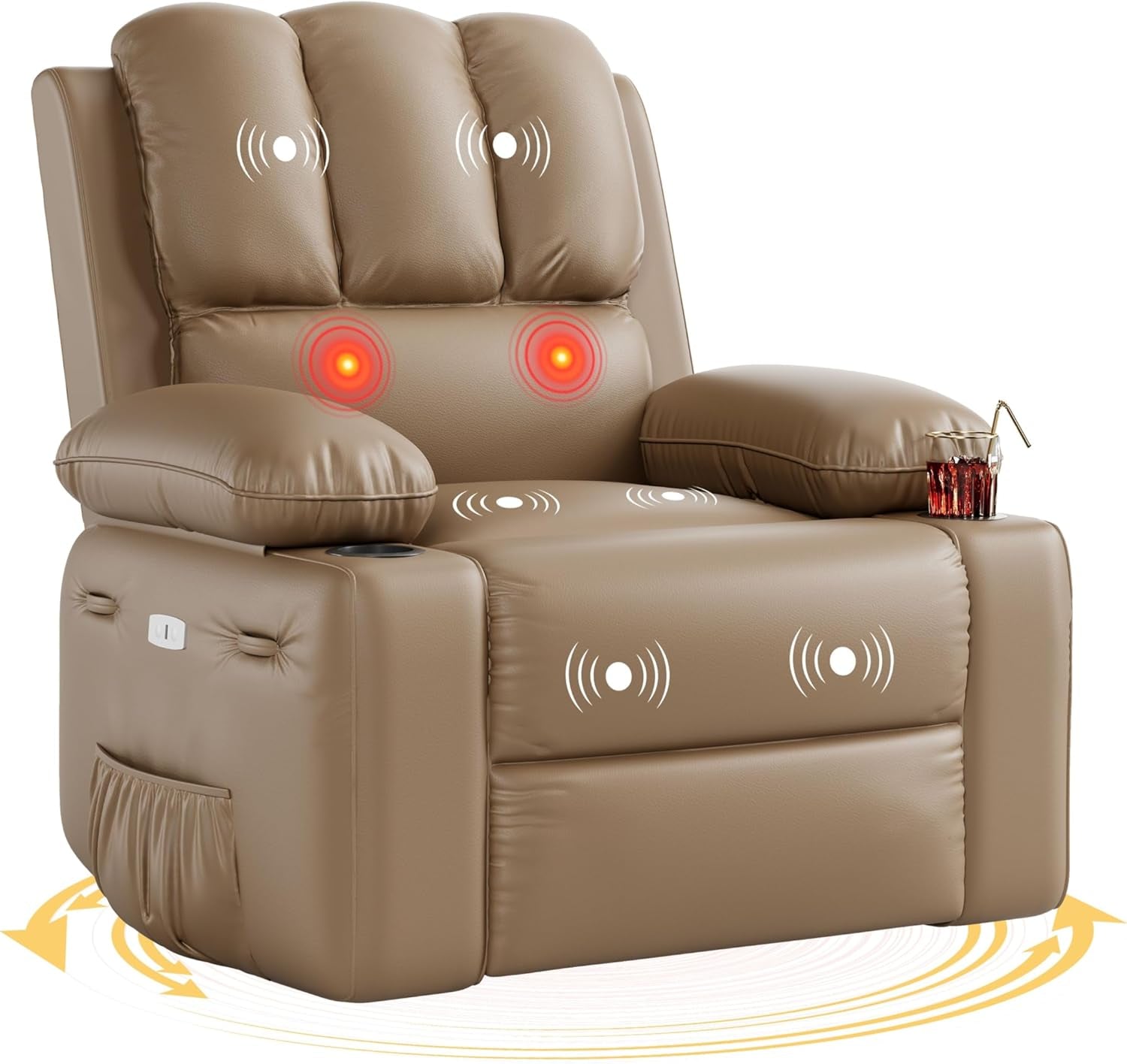 Oversized Electric Recliner Chair - 360° Rocker Swivel Recliner with Heat and Massage, PU Leather Large Recliner for Adults, Comfortable Lazy with 1.5X Sponge Filling for Living Room-0