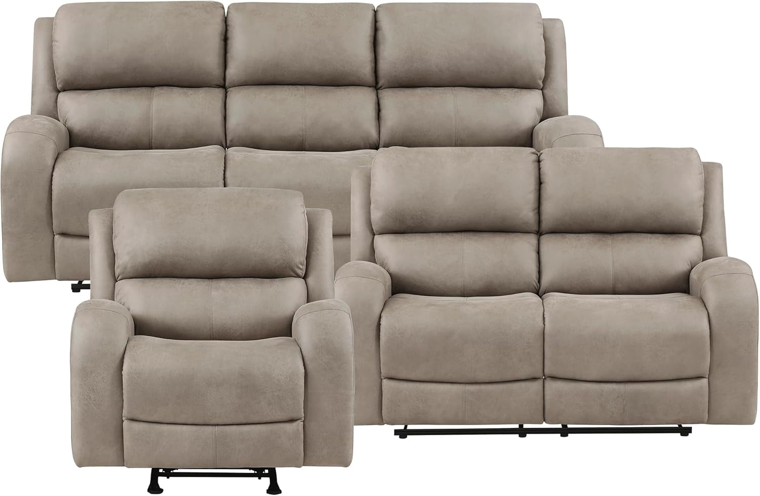 Schmid 3-Piece Polished Microfiber Manual Reclining Sofa Set, Brown-2