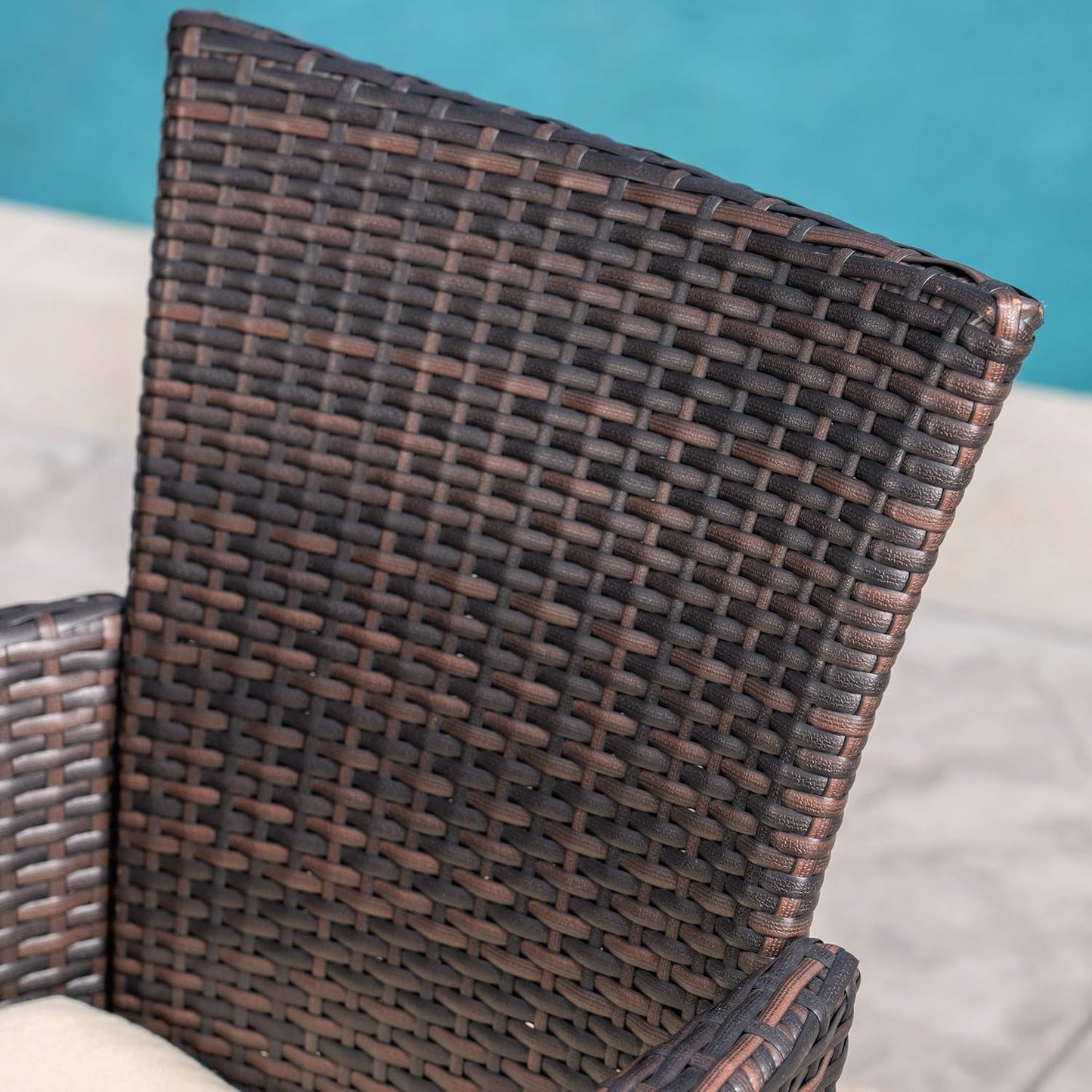 Randy | Outdoor 7-Piece Acacia Wood and Wicker Dining Set with Cushions | Teak Finish | in Multibrown/Beige, Rustic Metal-3