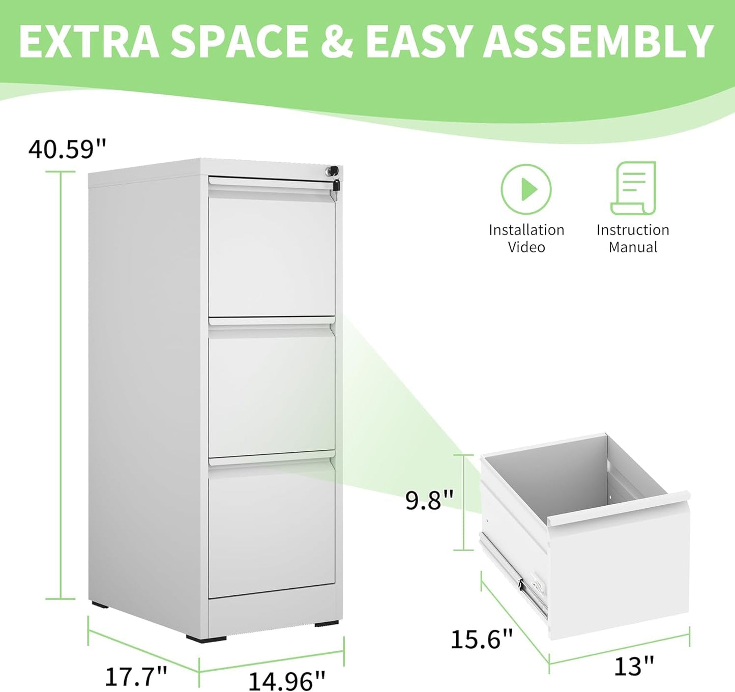 Metal File Cabinet with Drawer Heavy Duty Locking File Cabinets Home Office Steel Filing Cabinet Vertical File Cabinets for Legal/Letter Size File,Assembly Required-2
