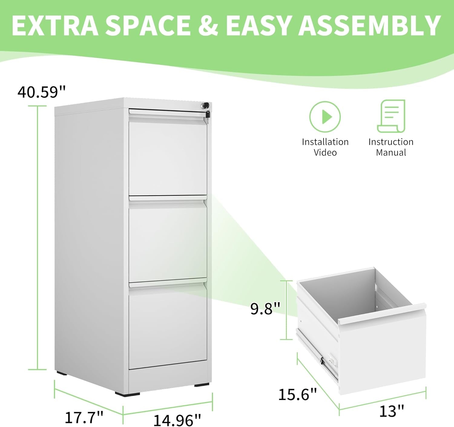 Metal File Cabinet with Drawer Heavy Duty Locking File Cabinets Home Office Steel Filing Cabinet Vertical File Cabinets for Legal/Letter Size File,Assembly Required-2