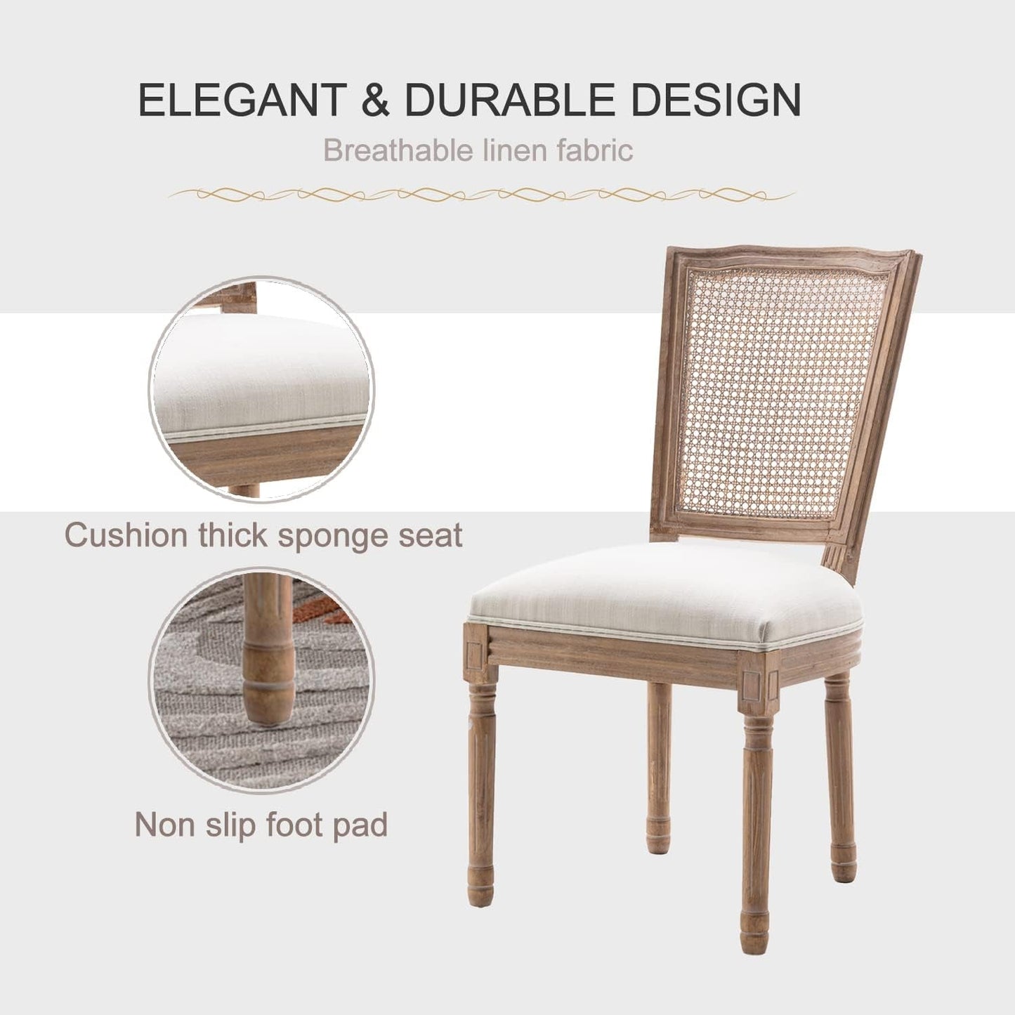 French Dining Chairs Set of 4, Louis Dining Chairs with Square Backrest and Exquisitely Carved Solid Wood Frame for Living Room, Kitchen, Restaurant-3