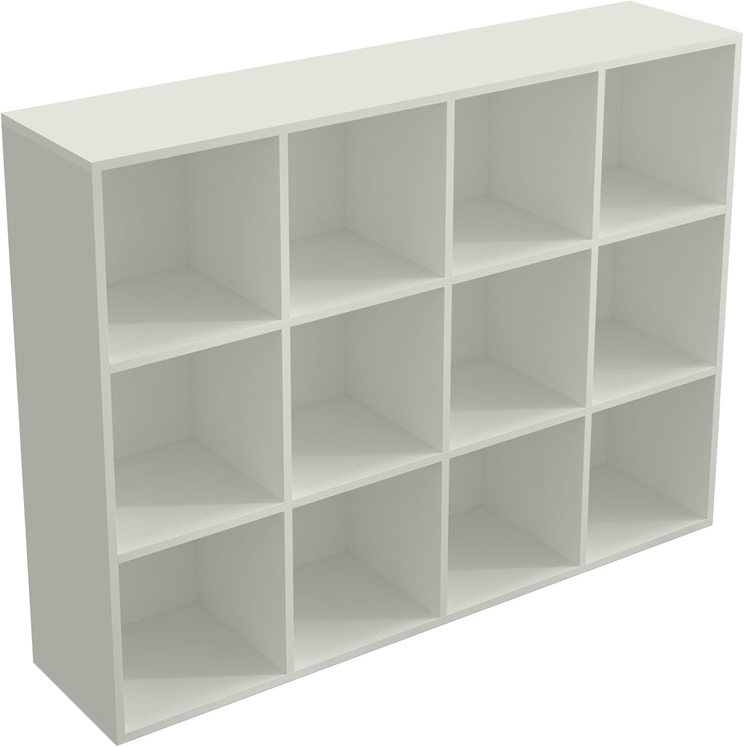 12-Cube Storage Shelf Bookcase - Wooden 3-Tier Floor Standing Open Bookshelf for Home and Office, Display Cabinet, Warm White-0