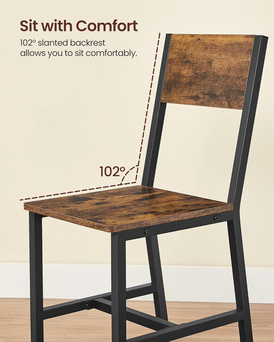 Dining Chair Set of 4, Rustic Wood Chairs with Metal Steel Frame, Easy to Assemble, Comfortable Seat, Modern Farmhouse Chair for Kitchen, Bedroom, Living Room, Rustic Brown and Ink Black-1