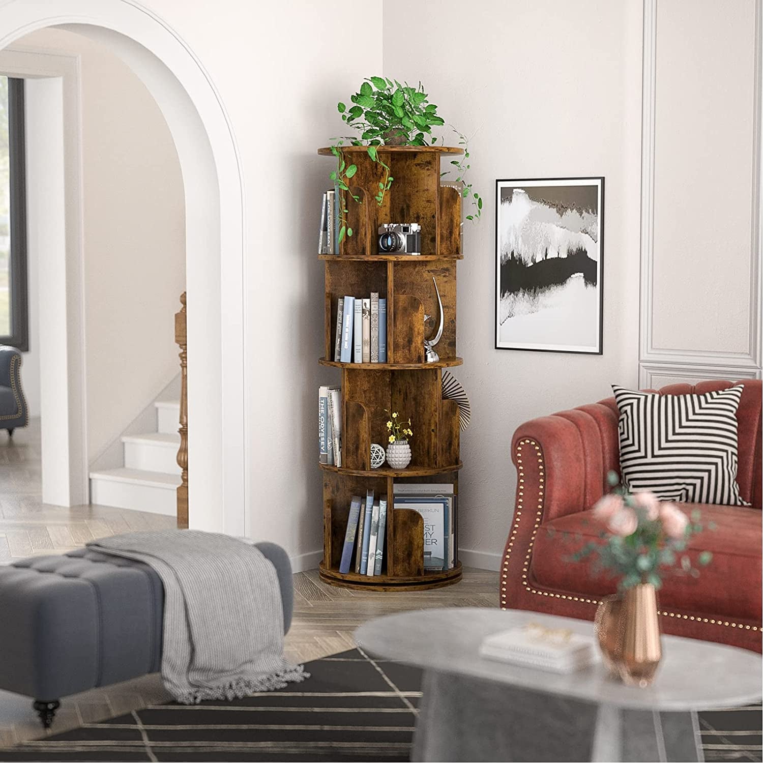 360 Rotating Small Corner Bookshelf for Small Spaces-3