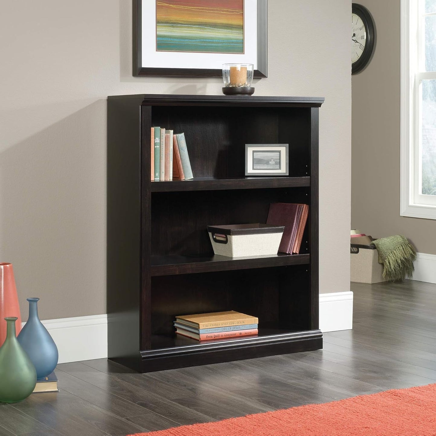 3 Tier Book Shelf Wooden Bookcase Multipurpose Bookshelf for Home Office, Living Room, in Estate Black-1