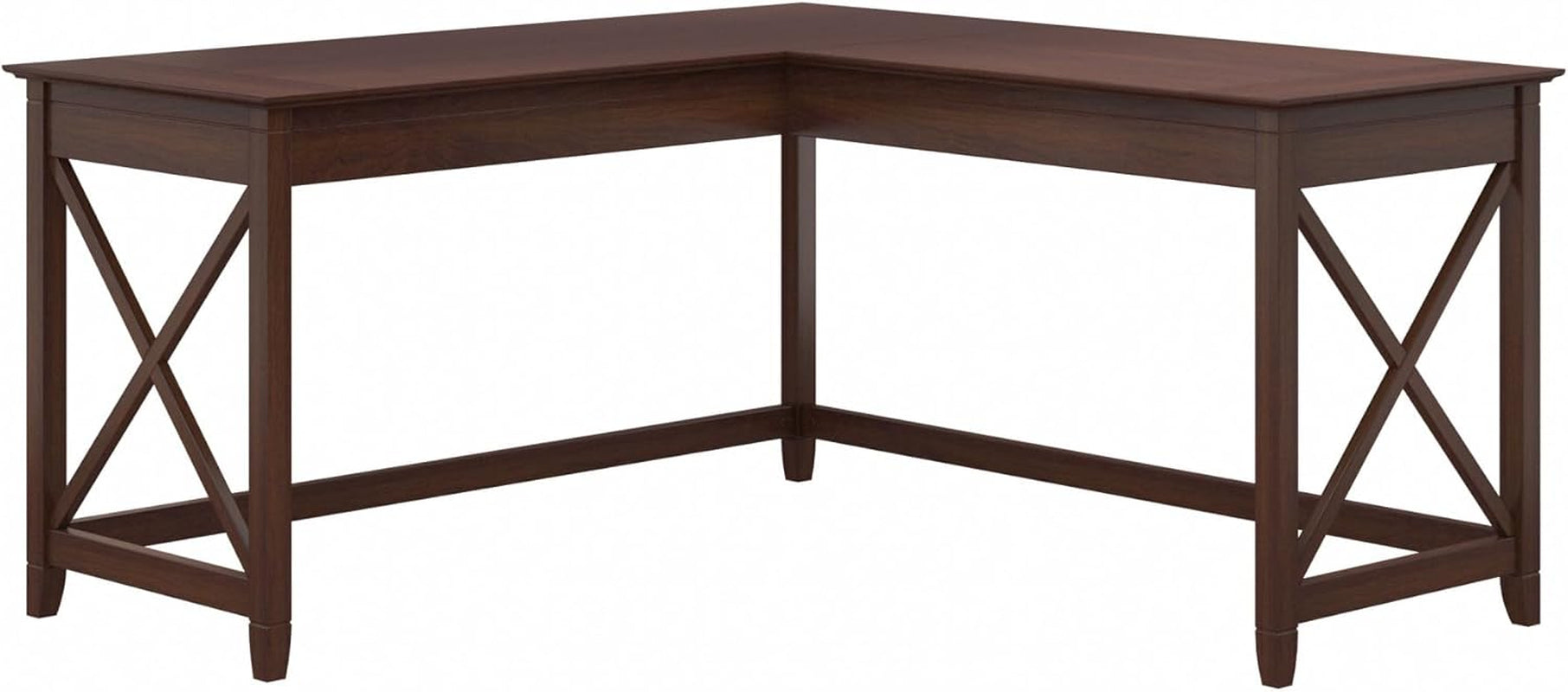 Bush Furniture Key West 60W Modern Farmhouse L Shaped Desk in Bing Cherry | 60-Inch Corner Table for Home Office-0