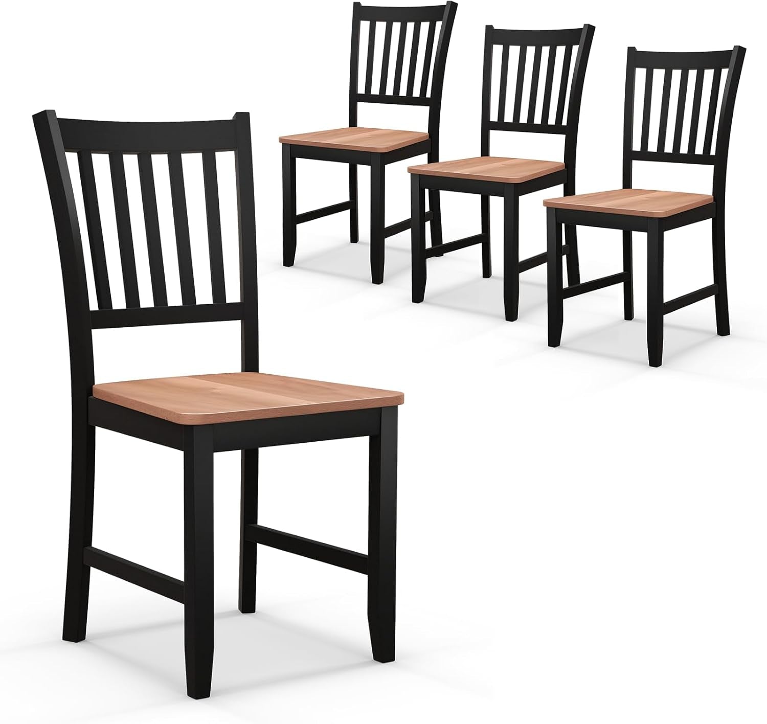 Wooden Dining Chairs Set of 4, Farmhouse Kitchen Chair with Rubber Wood Legs, Easy to Assemble Armless Dining Side Chairs, Dining Room Chairs, Black-0