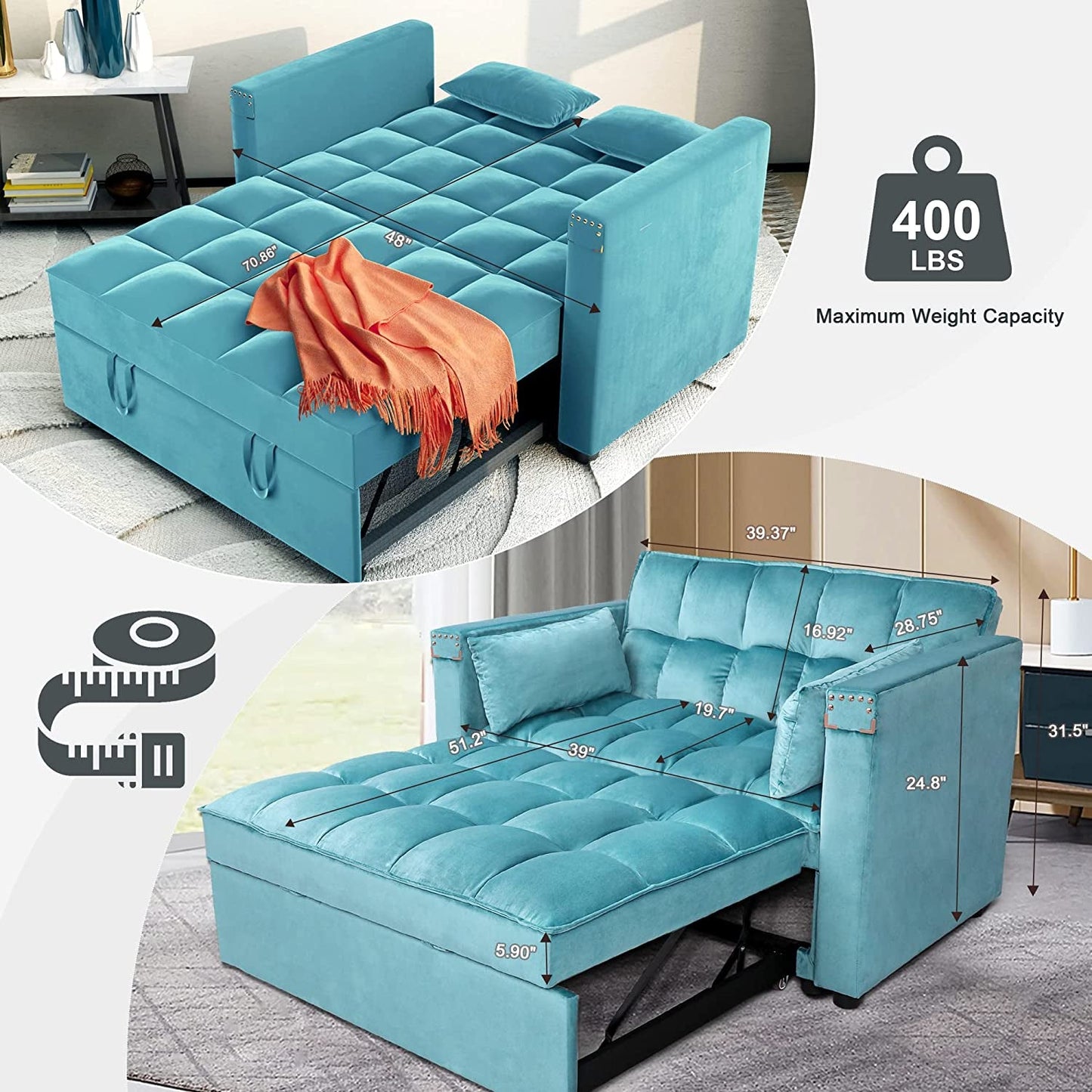 Multi-Functional Velvet Sleeper Sofa with Hidden Table-3