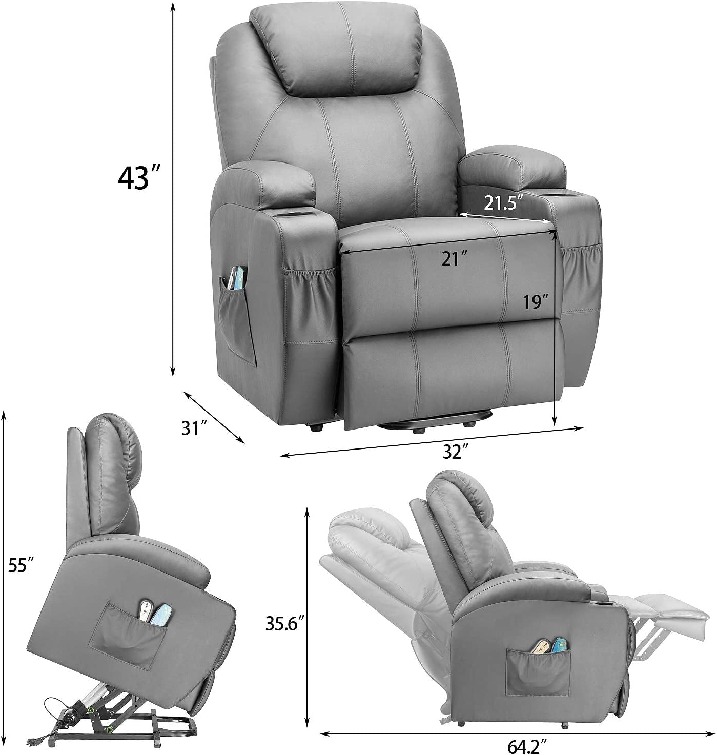 Gray Power Lift Recliner with Massage & Heat-1