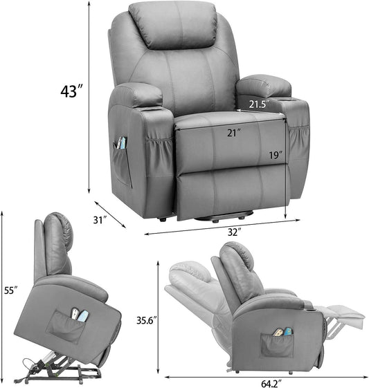 Gray Power Lift Recliner with Massage & Heat-1