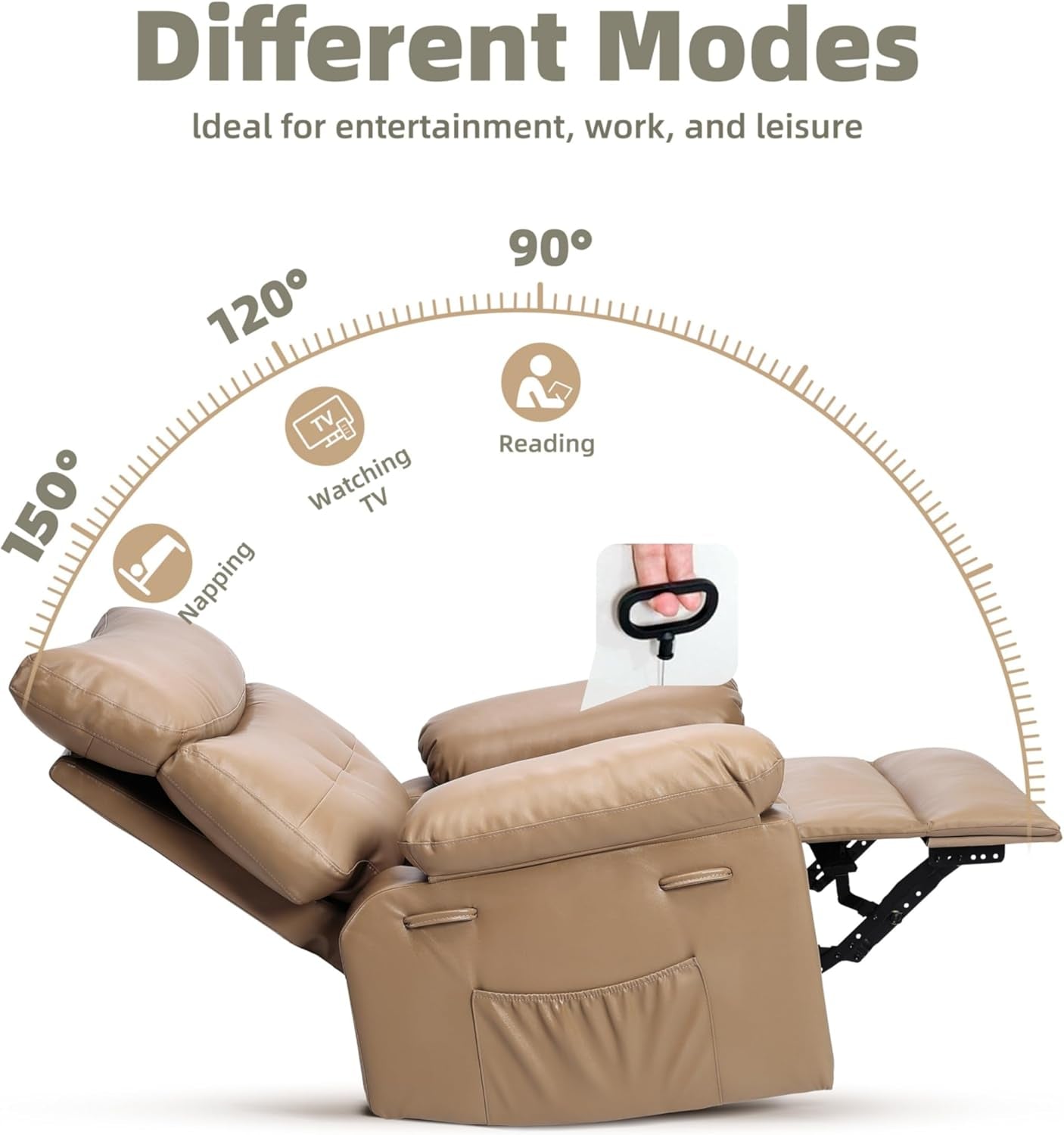 Oversized Wide Recliner Chair - Heat and Massage, PU Leather Large Manual Recliner for Adults, Comfort Lazy Chair with 1.5X Sponge Filling and Easy Recline Mechanism for Relaxation-2