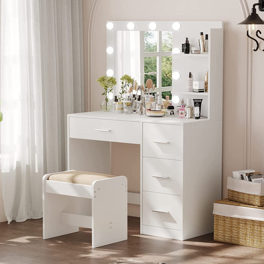 Makeup Vanity Table Set with Lighted Mirror-0