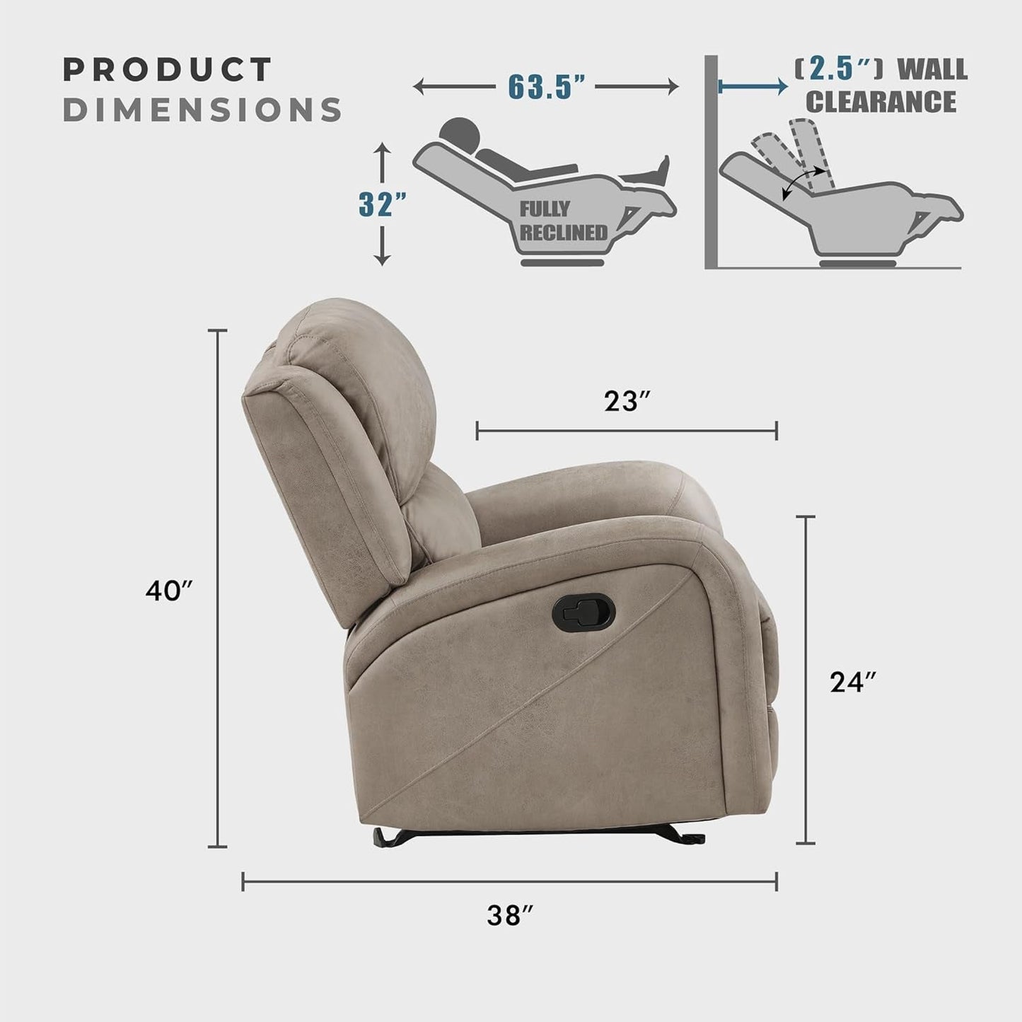 Recliner Couch, Wall Hugger Sofa Recliners, Home Theater Seating Dual Reclining Couch, Manual Recliner Couches for Living Room, Bedroom, Office, Apartment, 84.5'' Sofa Recliner, Brown-2