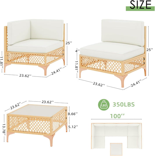 7 Piece Outdoor Patio Furniture Set, PE Rattan Wicker Patio Conversation Sets, All Weather Sectional Sofa with Thick Cushion, for Garden, Poolside, Backyard-1