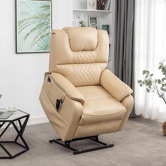Oversized Lay Flat 180-Degree Electric Power Lift Recliner Chair for Elderly W/Massage and Heat, Infinite Positions Adjustable 2 Remote Controllers Faux Leather Upholstered Recliner&Armchair-0