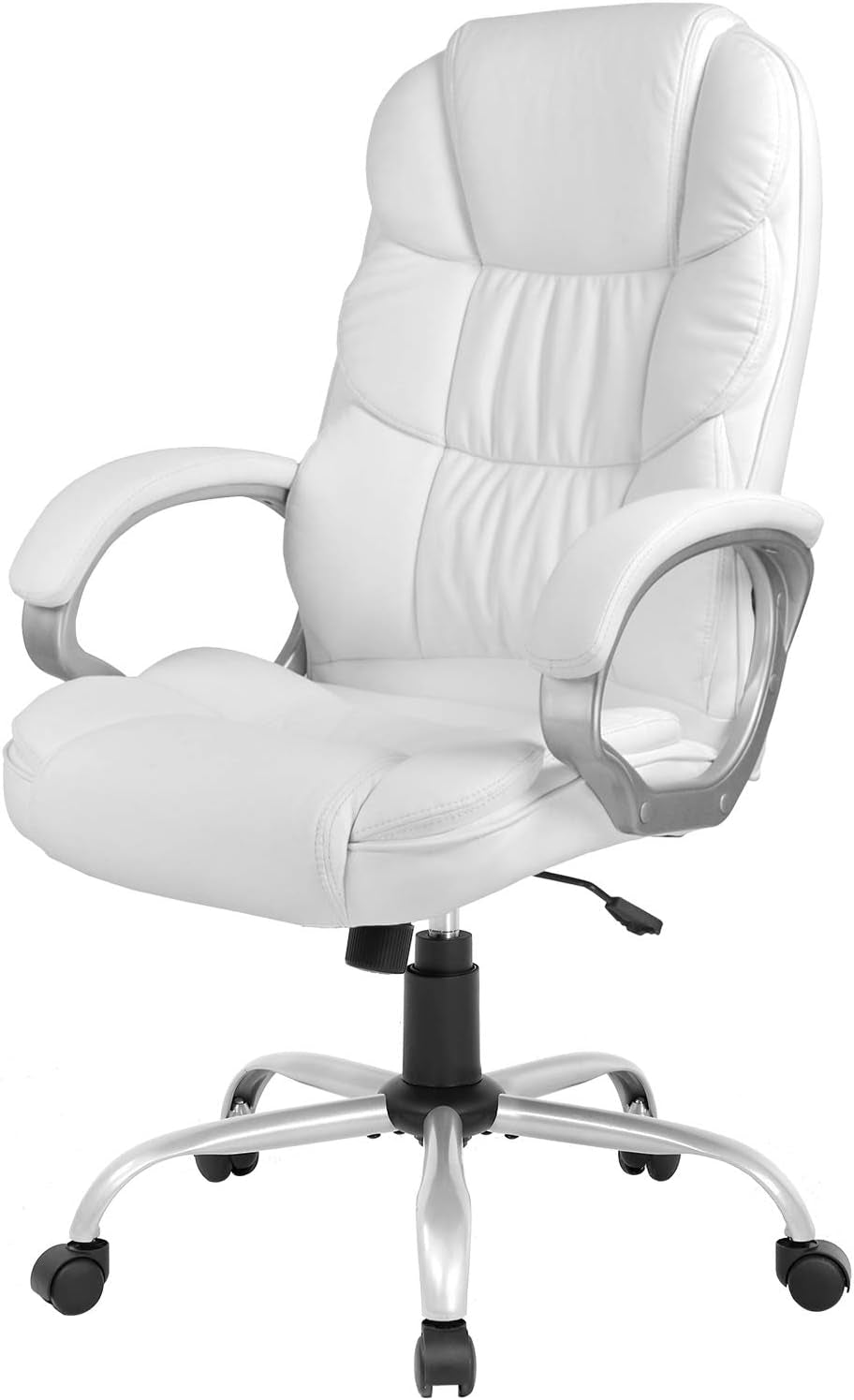 Office Chair Computer High Back Adjustable Ergonomic Desk Chair Executive PU Leather Swivel Task Chair with Armrests Lumbar Support (White)-0