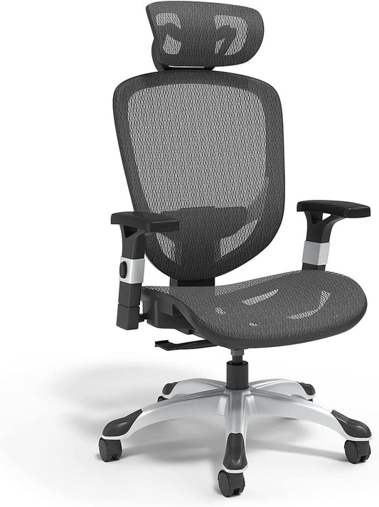 Hyken Chair: Ergonomic Mesh Swivel Task Chair. Adjustable Black Office Chair with Breathable Mesh and Good Lumbar, Arm and Head Support.-0