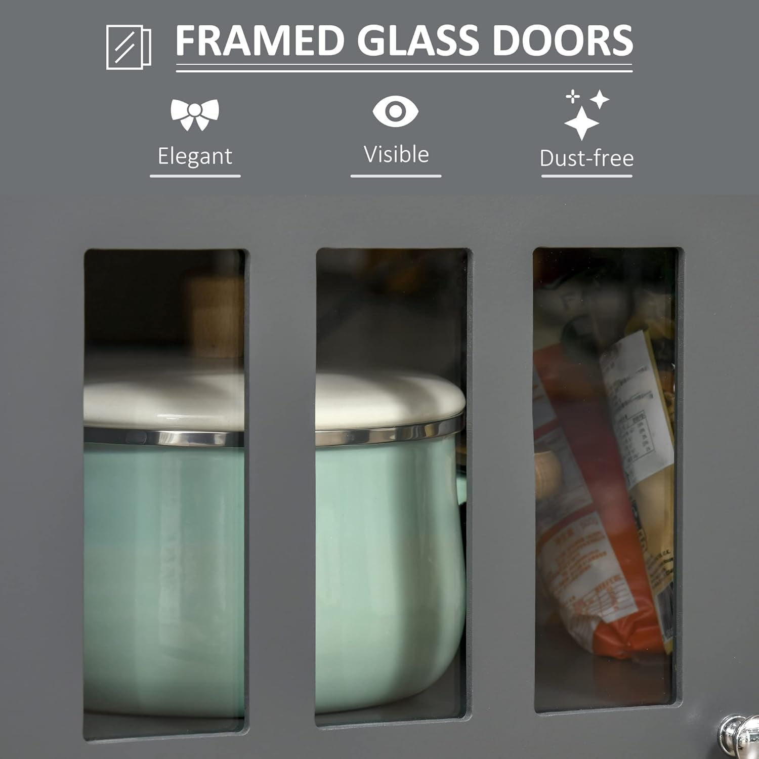 Gray Glass Door Kitchen Cabinet with Drawers-4