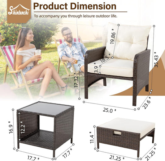 5 Pieces Outdoor Wicker Patio Furniture Set,All Weather PE Rattan Conversation Set with Cushioned Patio Lounge Chairs, Ottoman underneath Set, Table for Lawn, Pool, Balcony-1