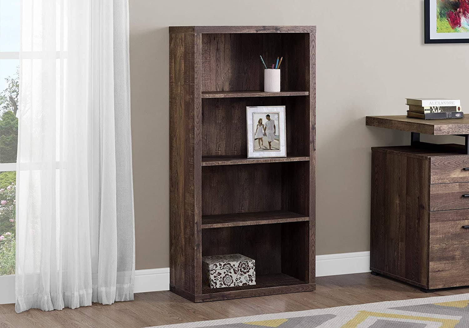 Adjustable 3-Shelf Bookcase - 48”H (Brown)-0