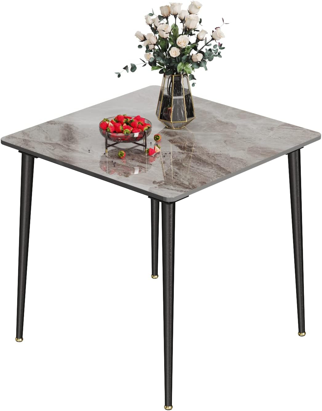 Square Kitchen Dining Table: Sintered Stone Dining Room Table Modern Coffee Table Marble Table with Stable Metal for Kitchen Living Room Office Patio Seaside, 31.5X31.5X29.92 Inch-0