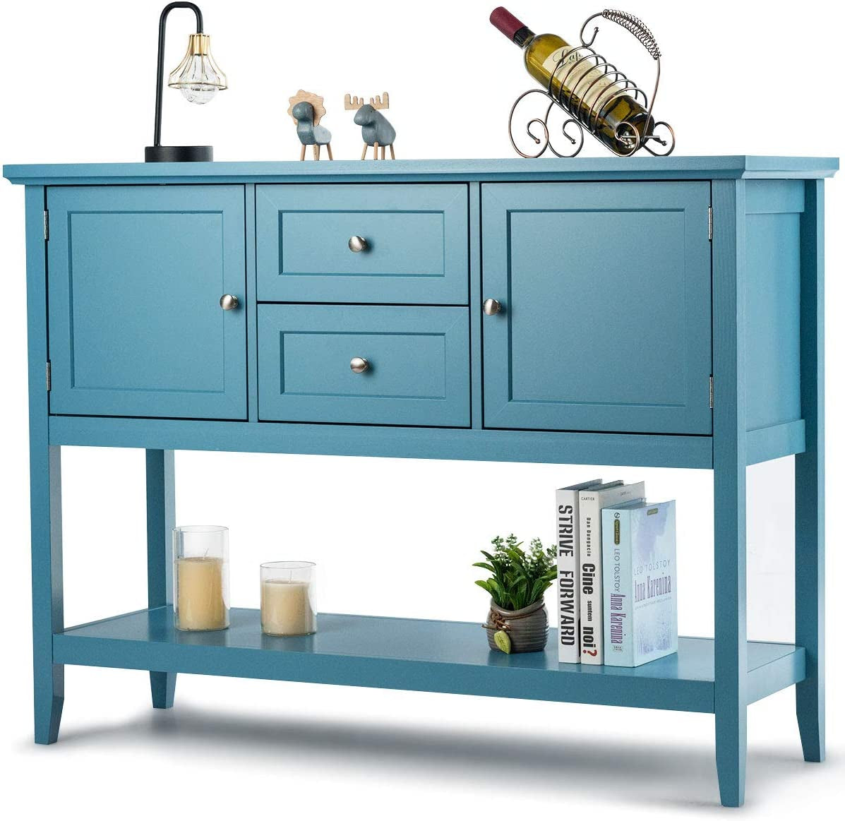 Aqua Wood Buffet Sideboard with Cabinets and Drawers-1