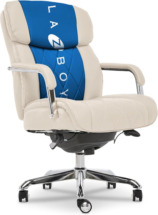 Sutherland Quilted Leather Executive Office Chair with Padded Arms, High Back Ergonomic Desk Chair with Lumbar Support, Ivory White Bonded Leather-0