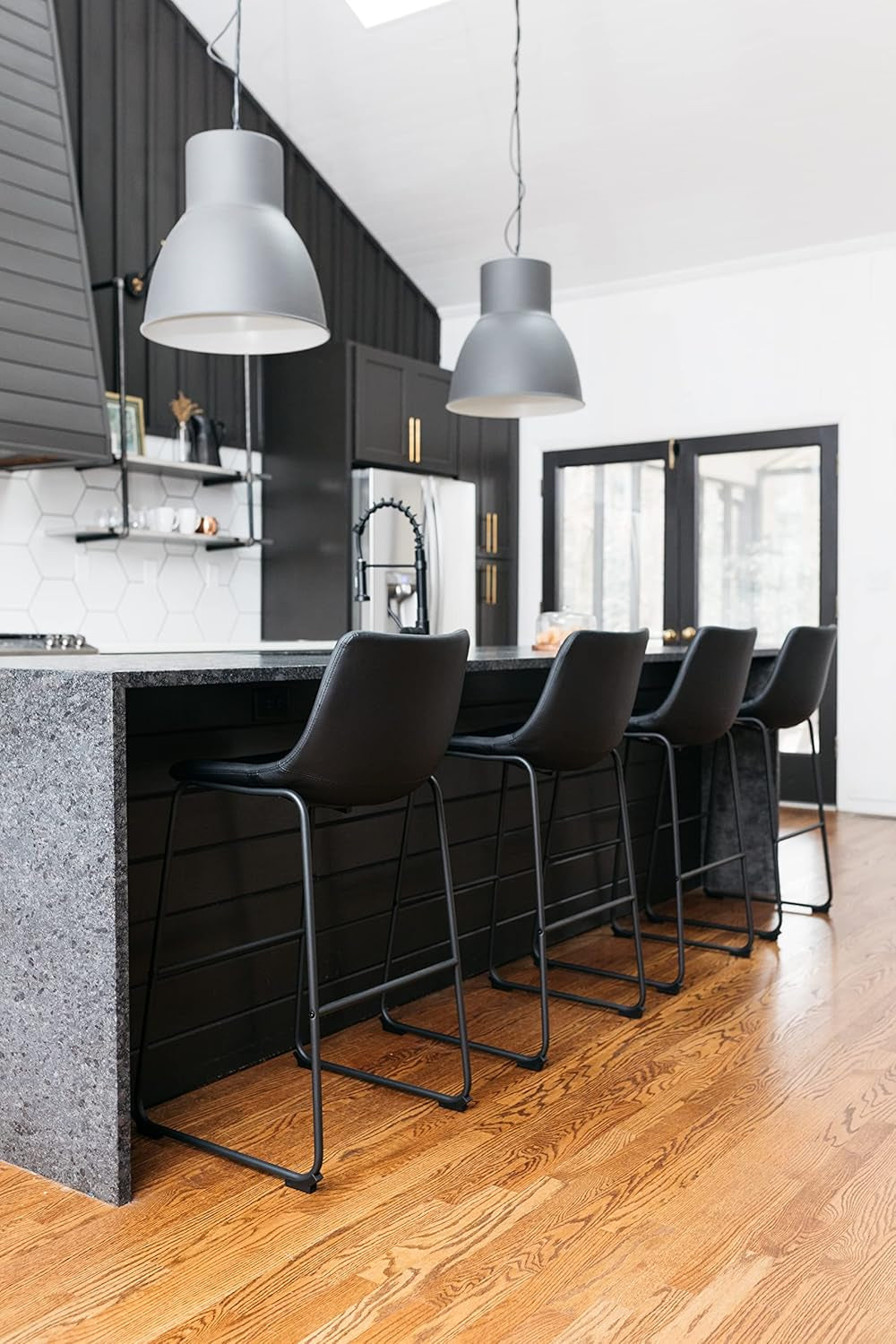 Centiar Modern Faux Leather 28.75" Pub Height Bucket Seat Barstool, Set of 2, Black-1