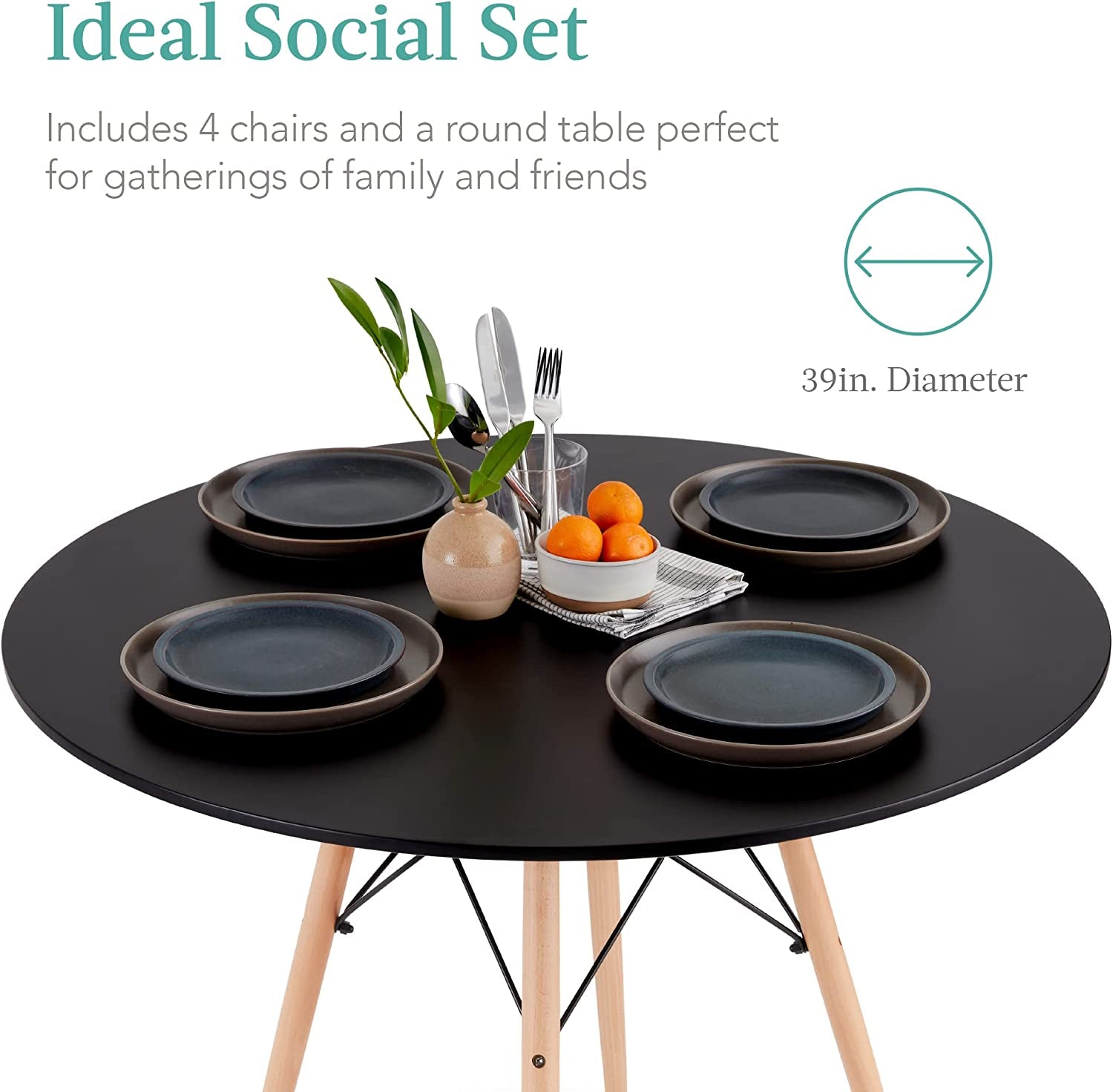 5-Piece Compact Mid-Century Modern Table & Chair Set with Plastic Seats-2