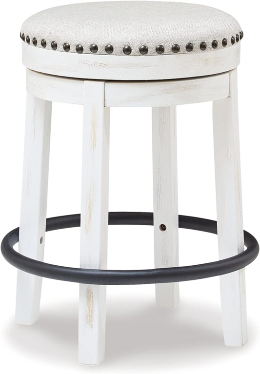 Valebeck 24" Counter Height Upholstered Swivel Stool, White & Black-0