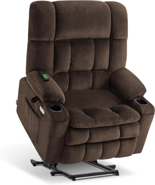 Large Dual Motor Power Lift Recliner Chair Sofa with Massage and Heat for Big Elderly People, Infinite Position, USB Ports, Fabric R7891 (Large-Wide, Coffee)-0