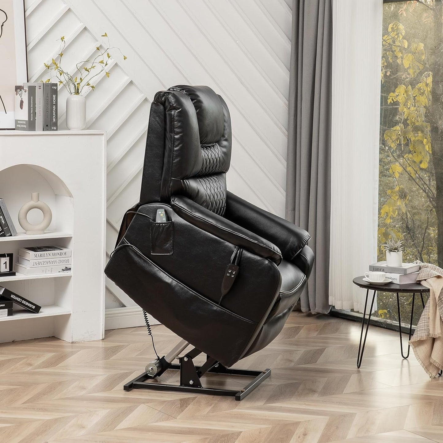 Oversized Lay Flat 180° Electric Power Lift Recliner Chair for Elderly W/Massage and Heat, Infinite Positions Adjustable 2 Remote Controllers Faux Leather Upholstered Recliner&Armchair-3