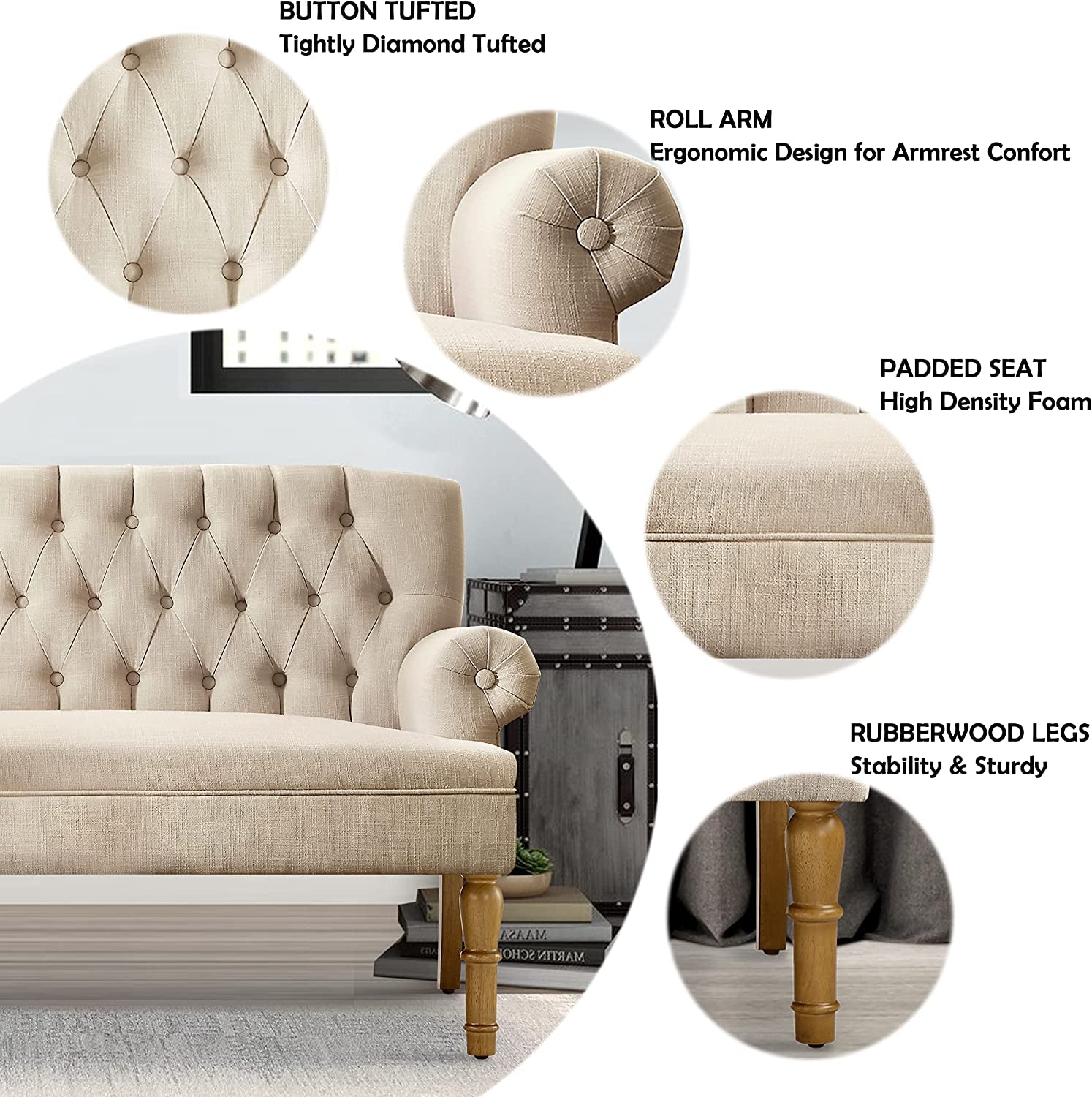 Warm Beige Loveseat Sofa Furniture Settee-2