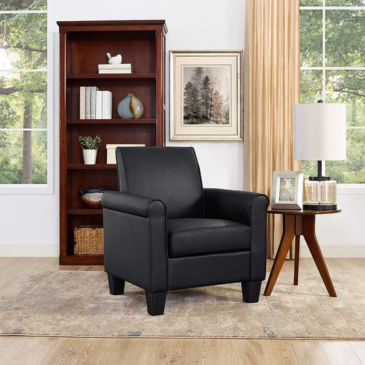 Black Faux Leather Accent Chair for Living Room-0
