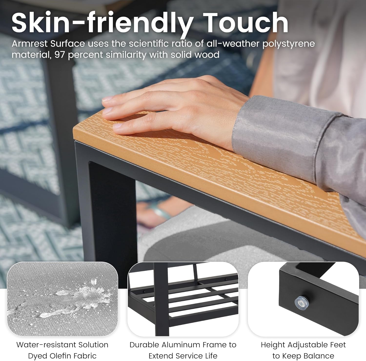 Aluminum Patio Furniture Set, 4 Piece Modern Outdoor Furniture with 6 Inch Cushion, Metal Patio Sectional Conversation Sets for Deck, Backyard, Porch (Grey)-3