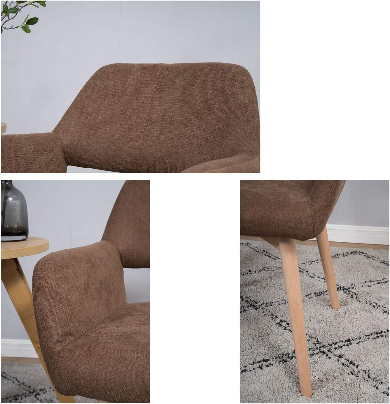 Desk Chair No Wheels Vanity Chair Makeup Chair Comfy Accent Chair for Living Dining Room Bedroom Home Office Mid Century Modern Upholstered Arm Chair Sofa Chair (Brown, 1)-4