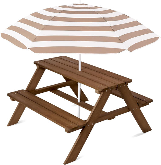 Kids Wooden Picnic Table with Adjustable Umbrella-0