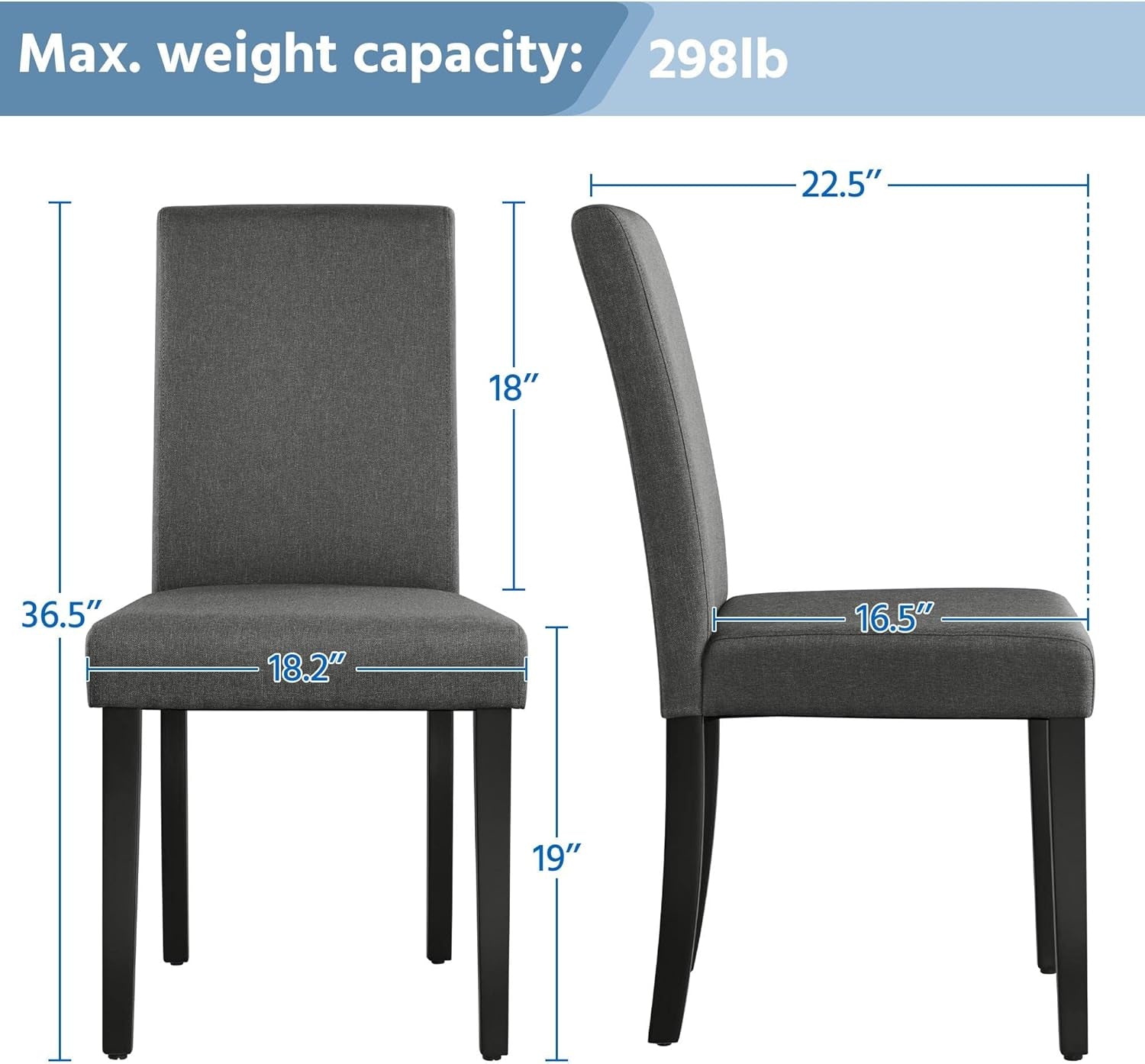 Dining Chair Fabric Parson Chair Modern Stylish Upholstered Kitchen Living Room Padded Chair Armless Side Chair with Solid Wood Legs Set of 4, Dark Grey-2