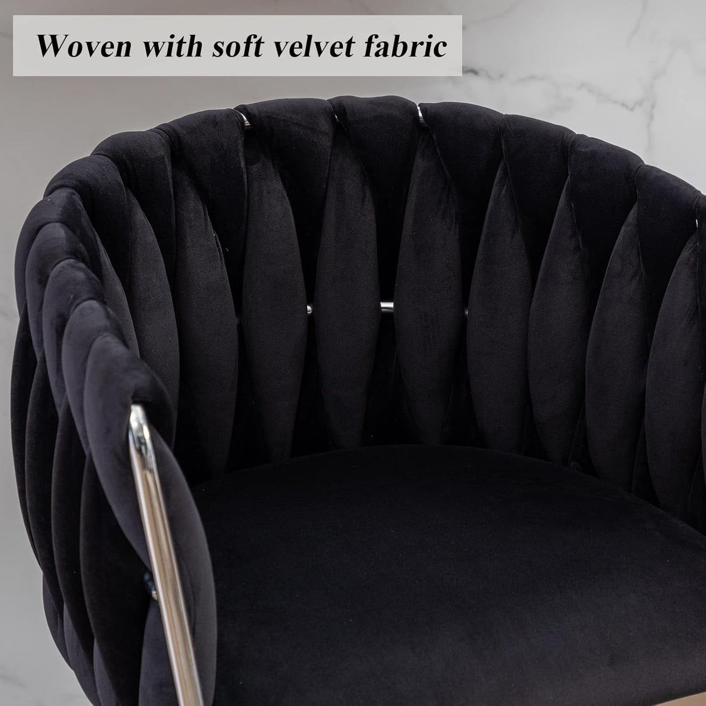 Modern Swivel Bar Stools Set of 2, Velvet Adjustable Height Barstool with Barrel Back Kitchen Island Counter Bar Chair with Chrome Base, Black-4