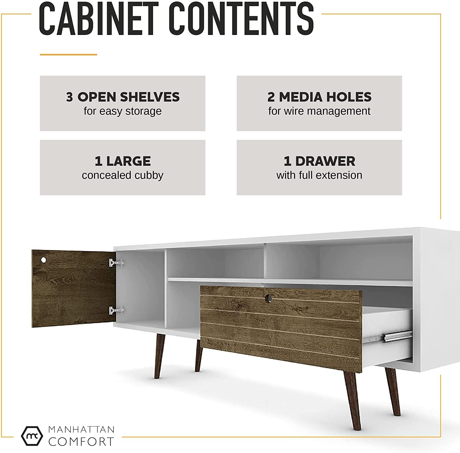 Mid-Century Modern TV Stand with Shelves and Cabinet-4