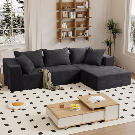 Modular Sectional Sofa with Chaise, Modern L Shaped Cloud Couch with Deep Seat, Sectional Couches for Living Room, Bedroom, Office, No Assembly Required, Dark Grey-0