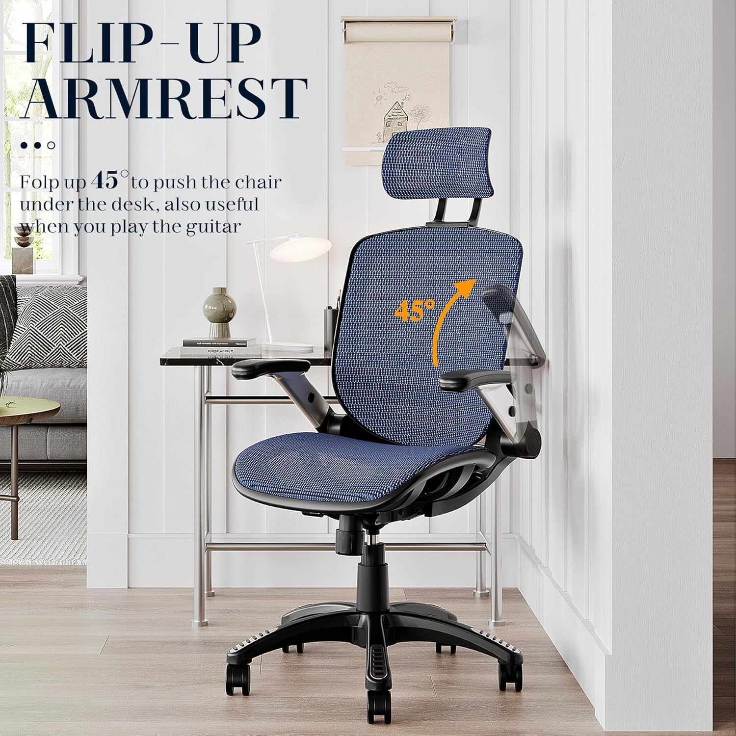 Adjustable Blue Mesh Desk Chair, Ergonomic, Lumbar Support-3