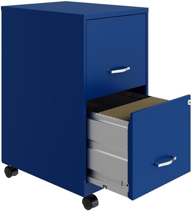 2 Drawer Metal Mobile File Cabinet with Lock, Letter Size, Blue, Fully Assembled-4