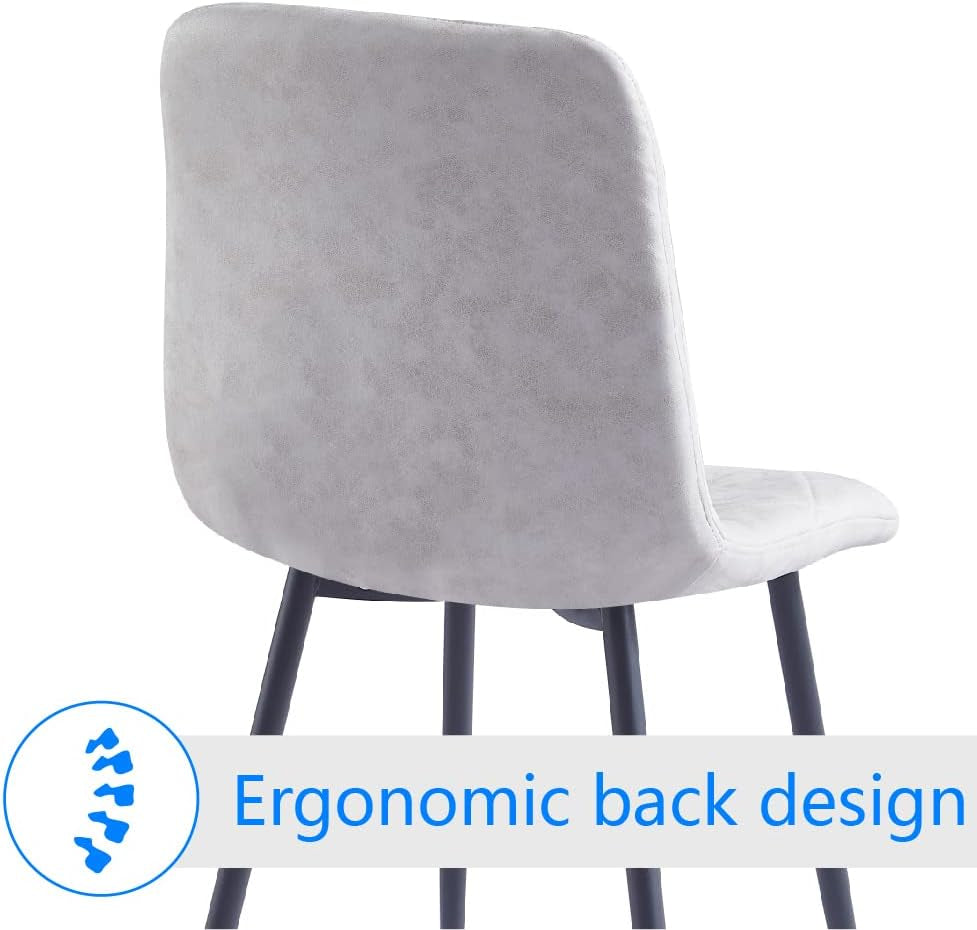 4 Set of Dining Chairs, Metal Frame Dining Chair for Kitchen Room,Technology Cloth Seat Chair for Living Room, Bedroom(Grey)-4