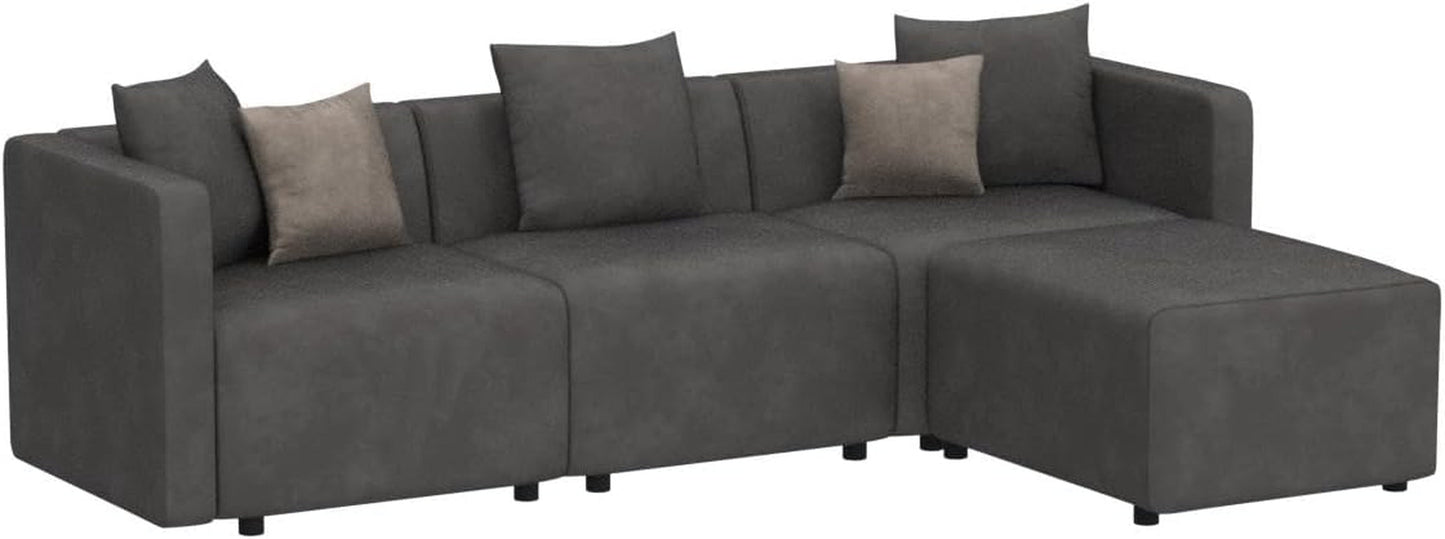 Luxury L-Shaped Upholstery Convertible Modular Sectional Sofa, Contemporary Reversible Couch with Chaise Lounge for Living Room, Apartment, 4 Piece Set, Grey-3