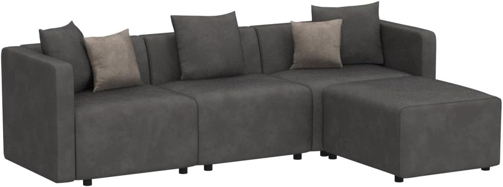 Luxury L-Shaped Upholstery Convertible Modular Sectional Sofa, Contemporary Reversible Couch with Chaise Lounge for Living Room, Apartment, 4 Piece Set, Grey-3