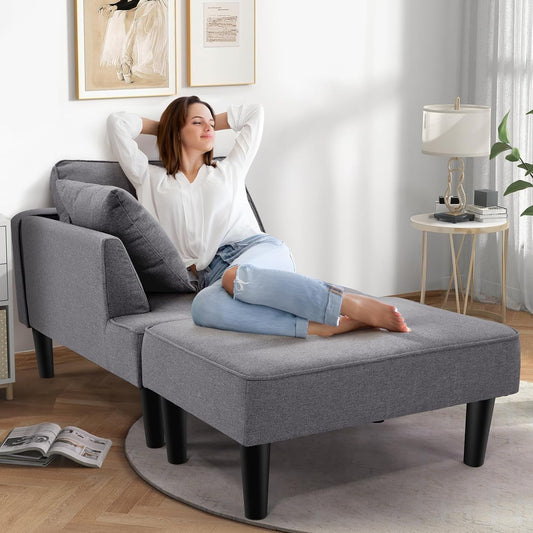 Recliner Sofa Bed Modular Sectional Convertible Sofa for Small Space, Flexible Combination Corner Couch with Ottoman, Modern Flax Fabric Loveseat for Apartment Sleeping Room Living Room,Right Armrest-0