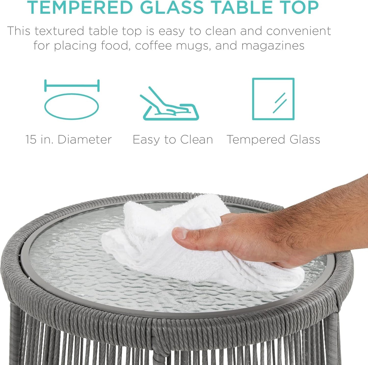 Outdoor Rope Woven Sectional Patio Furniture L-Shaped Conversation Sofa Set for Backyard, Porch W/Thick Cushions, Detachable Lounger, Side Table - Gray/Navy-3