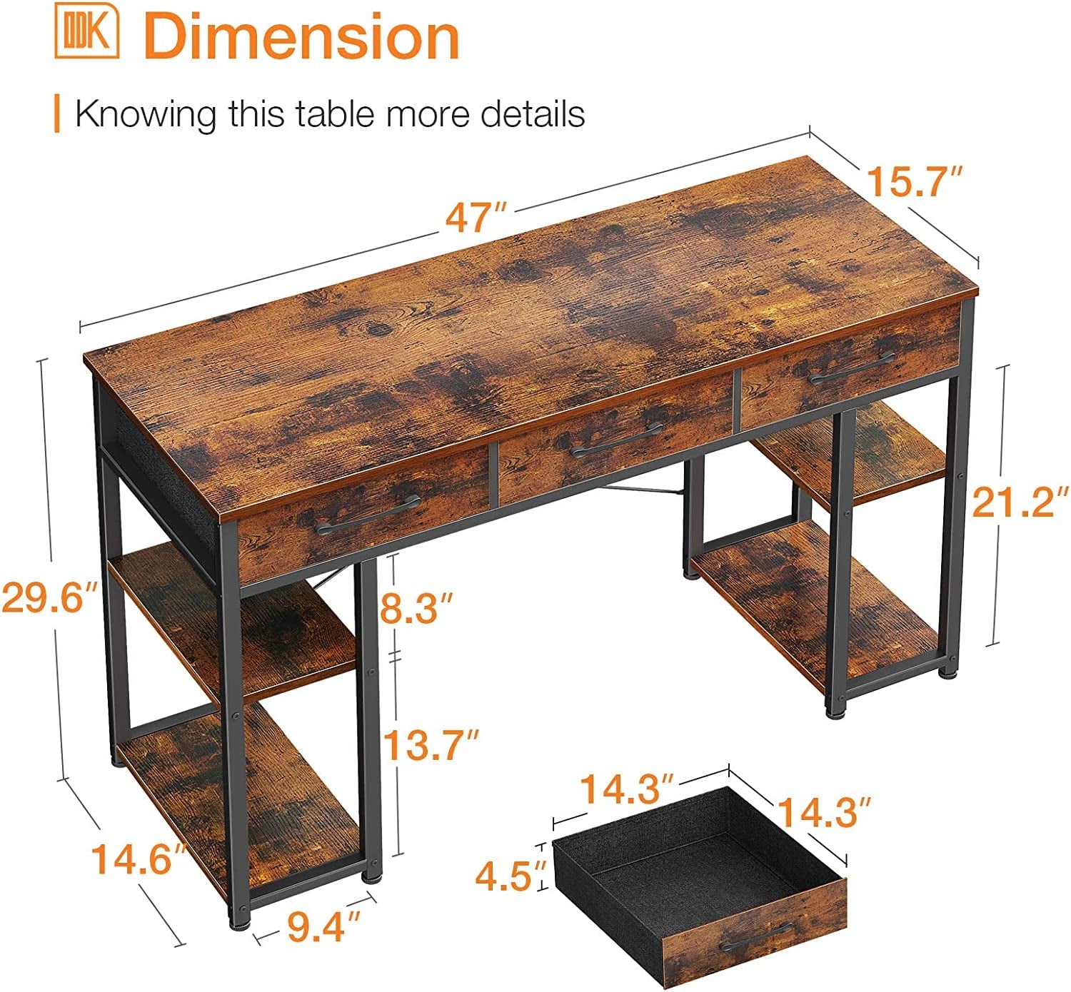 Vintage Writing Desk with Storage Shelves-2